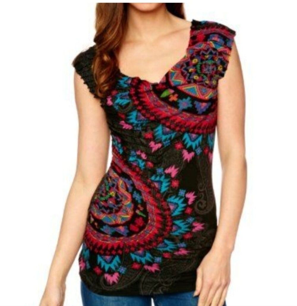 Desigual Womens Multicolor Sleeveless Collarless Pullover Tank Top Size XS
